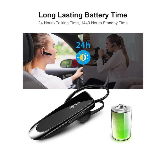 Bluetooth Earpiece V5.0 Wireless Handsfree Driving Headset w/ Microphone 24 Hrs - Picture 3 of 10